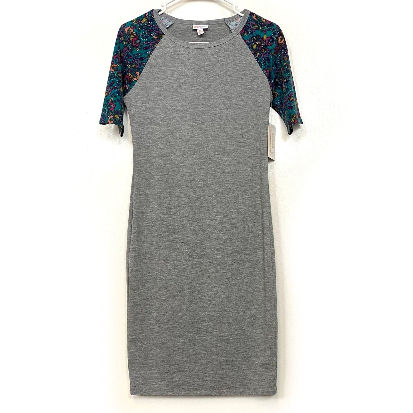 LuLaRoe Julia Bodycon Dress | XS (2-4) | Gray/Green/Purple | Paisley | NWT