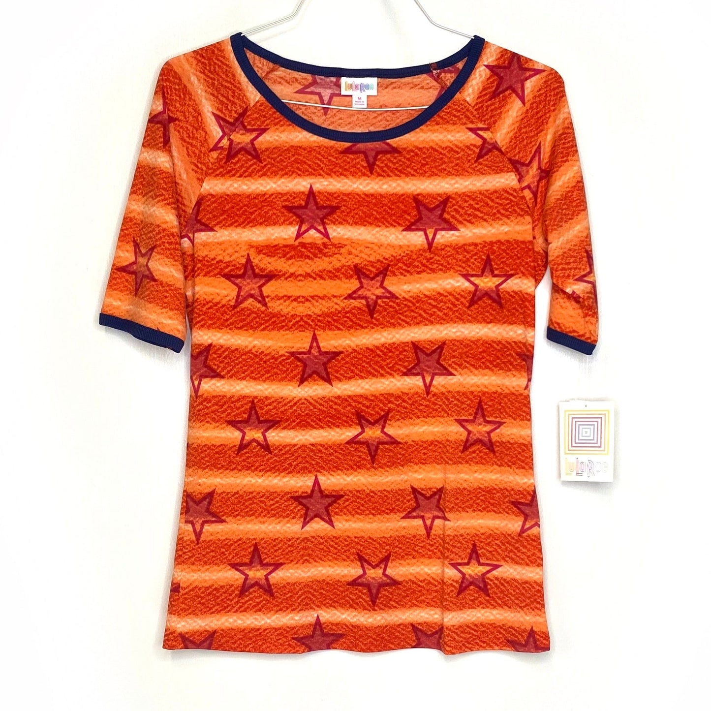 LuLaRoe Womens M Orange Gigi Stars Top ½ Sleeves - NWT