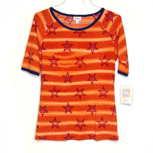 LuLaRoe Womens M Orange Gigi Stars Top ½ Sleeves - NWT