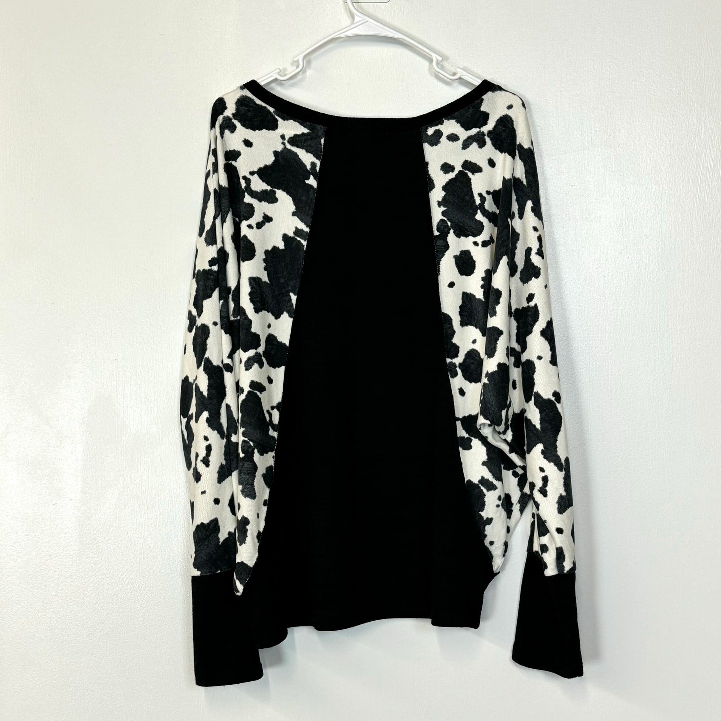 Jodifl | Cowprint Batwing Sweater Top | Color: Black/White | Size: M