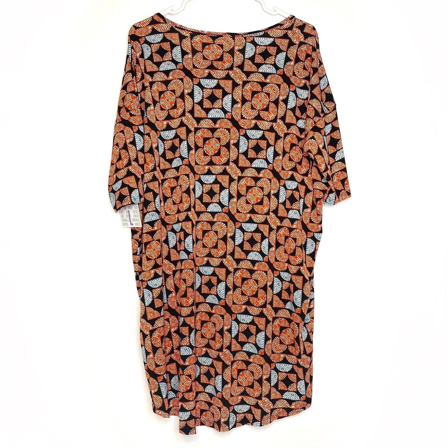 LuLaRoe Womens Size L Orange/Blue/Black Geometric/Circles IRMA S/s Top NWT