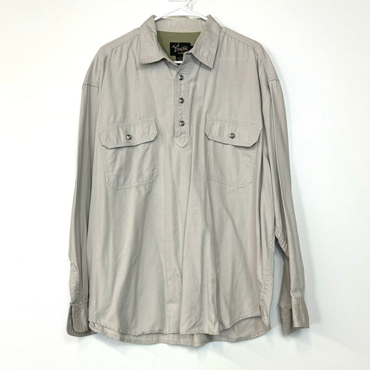 Dick Idol | Mens Canvas Pullover 1/2 Button-Up Shirt | Color: Beige | Size: XL | Pre-Owned