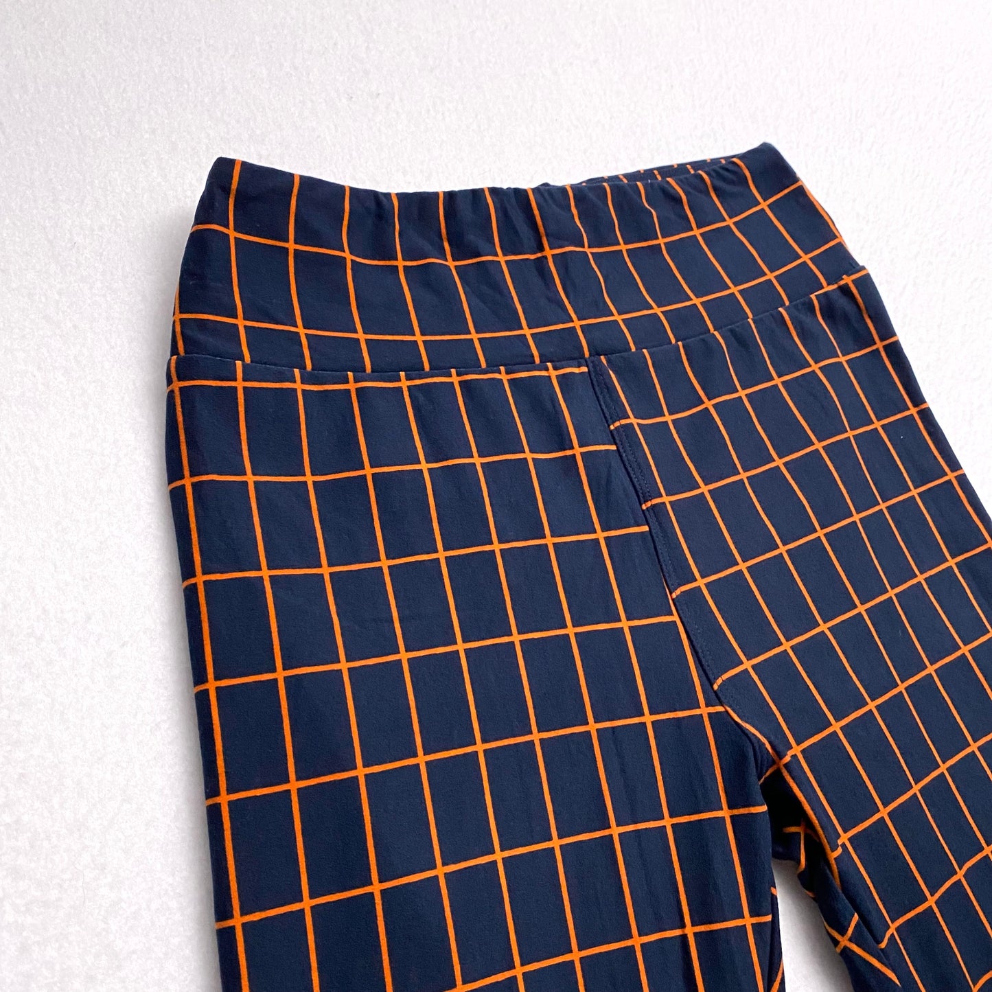 LuLaRoe Leggings | OS (2-10) | Dark Blue Orange Grid Pattern | Buttery Soft | New