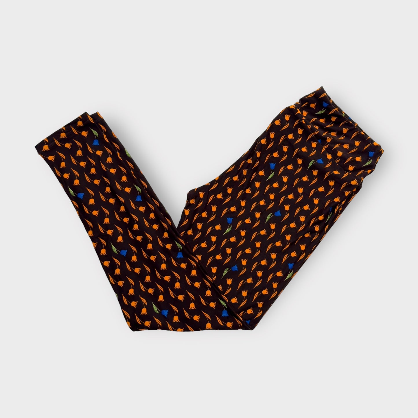 LuLaRoe Leggings | OS (2-10) | Brown w/Yellow Retro Floral Pattern | Buttery Soft | New