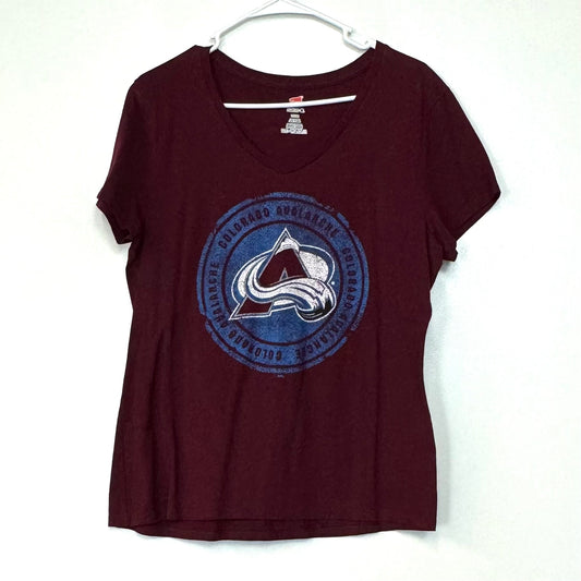 Colorado Avalanche | Womens V-Neck nano Logo T-Shirt | Color: Maroon Red | Size: L | Pre-Owned