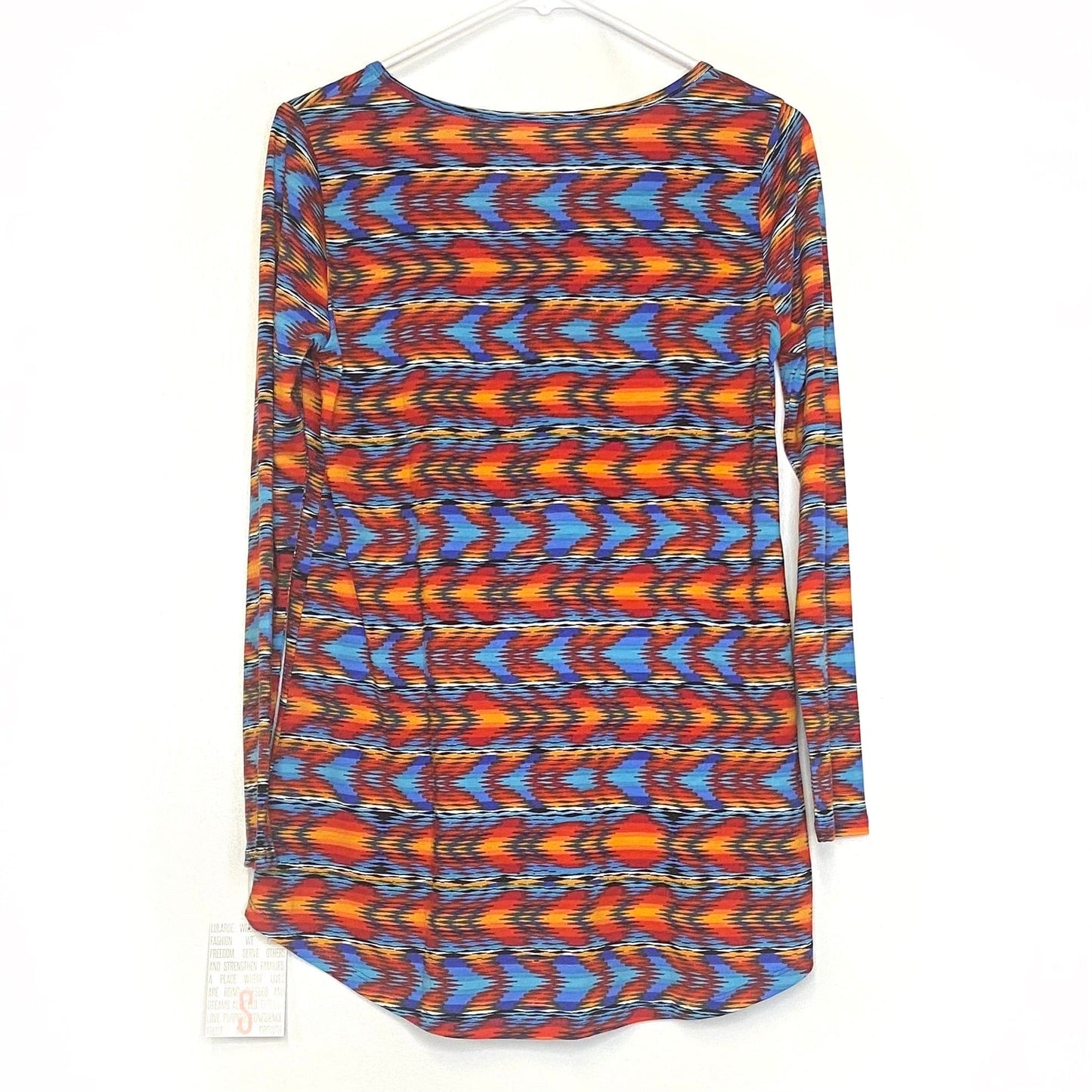 LuLaRoe Womens S Red/Blue/Orange Aztec Lynnae L/s Activewear Top NWT