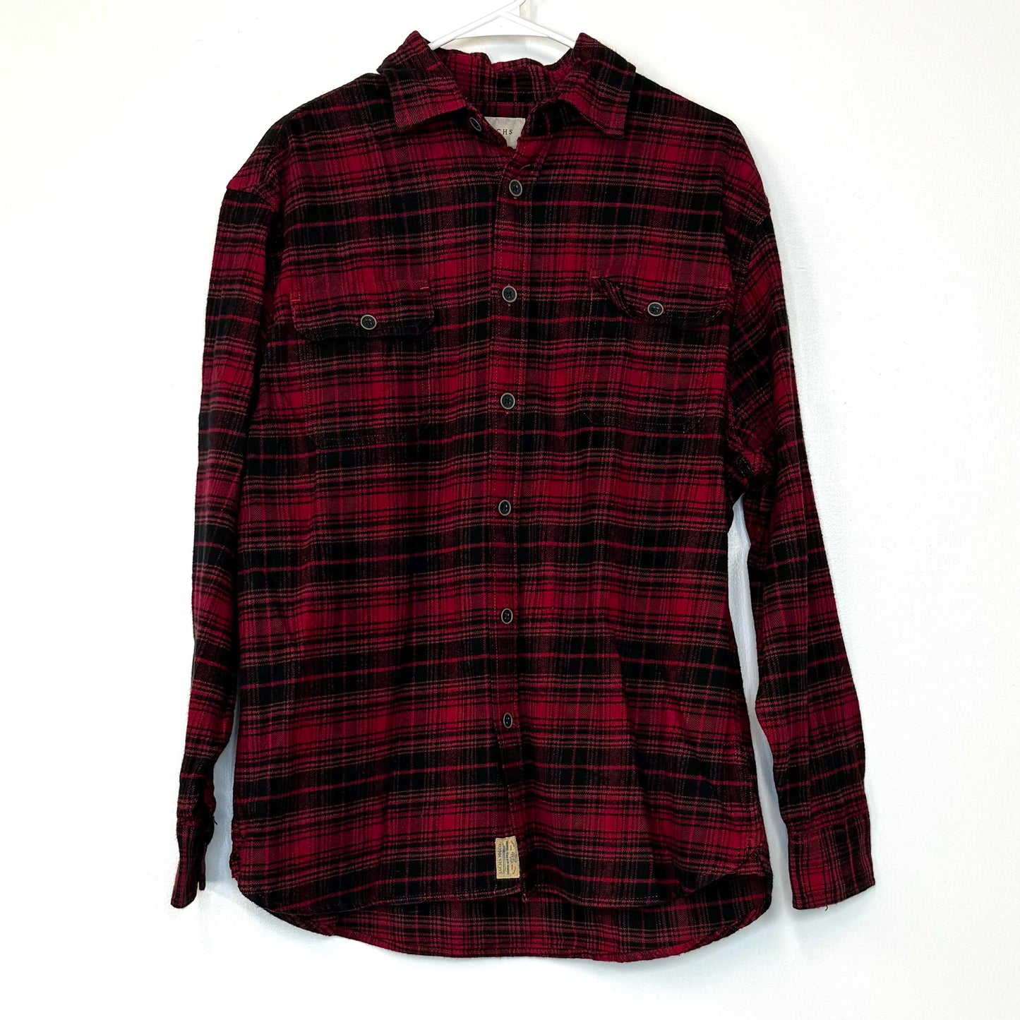 Jachs | Mens Plaid Flannel Shirt | Color: Red/Black | Size: L | Pre-Owned