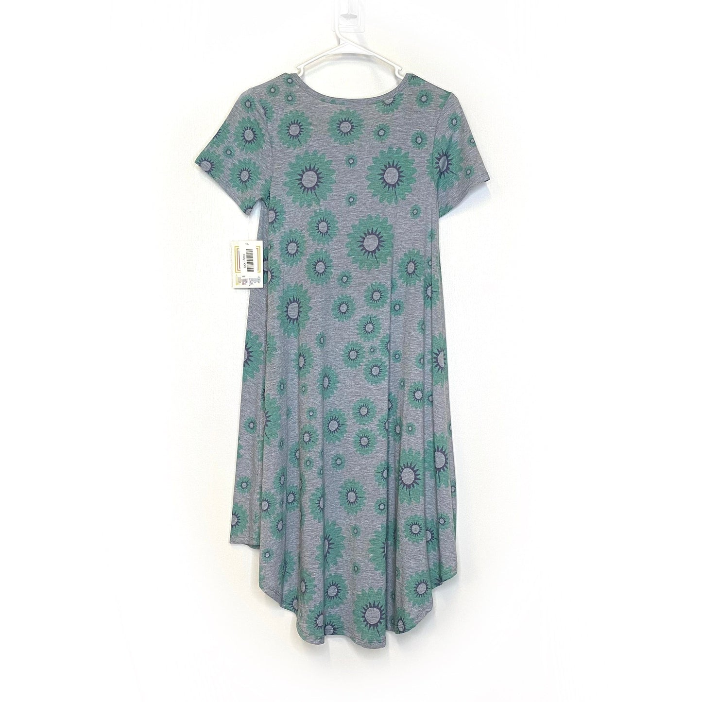 LuLaRoe Womens XXS Gray/Green Retro Floral 'Carly' S/s Swing Dress NWT