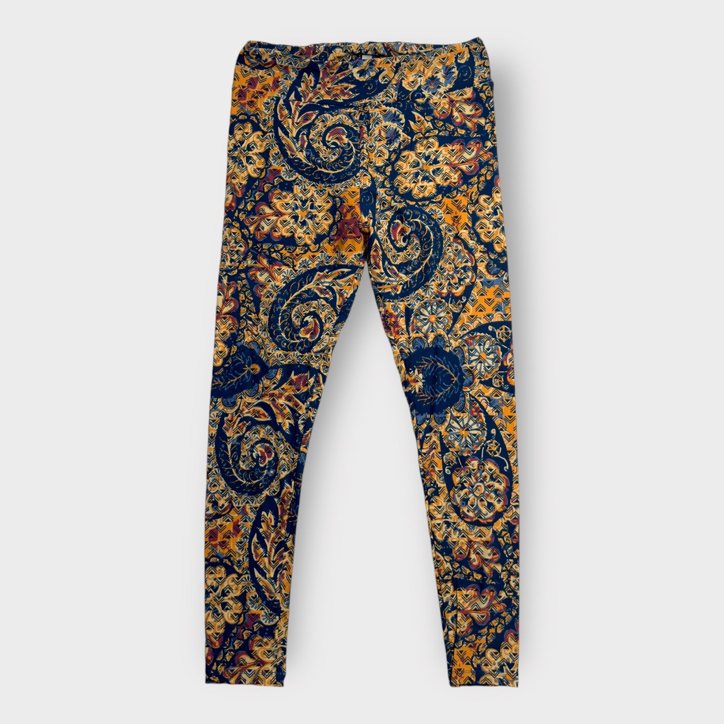 LuLaRoe Leggings | TC (12-18) | Navy/Yellow/Red Paisley Print | New