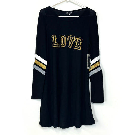 Btween | Juniors Sweater Dress Glitter ‘Love’ & Stripes | Color: Black | Size: M | NWT