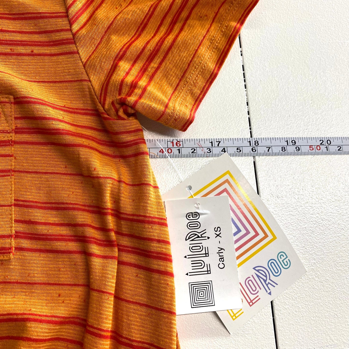 LuLaRoe Womens XS Orange/Red Uneven Stripes 'Carly' S/s Swing Dress NWT