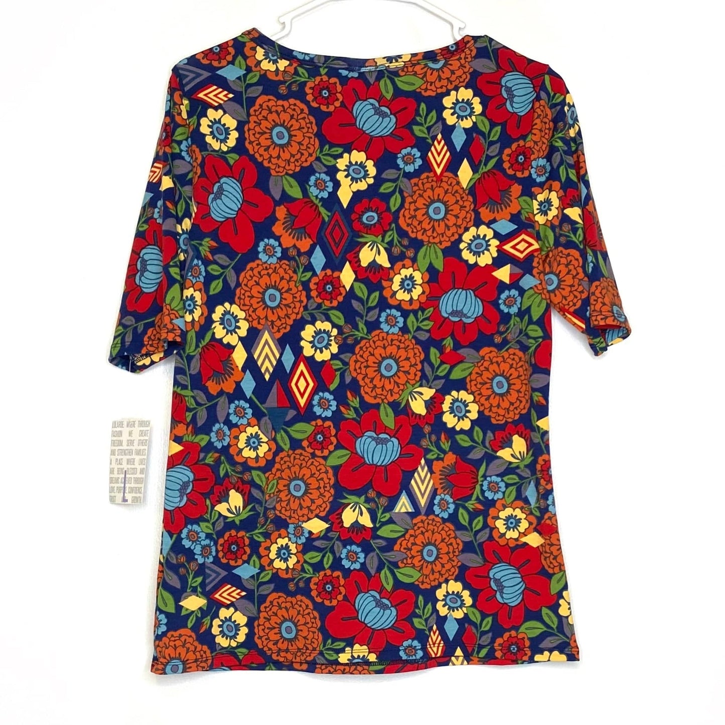 LuLaRoe Womens L Blue/Red Geometric/Floral Gigi Top ½ Sleeves NWT