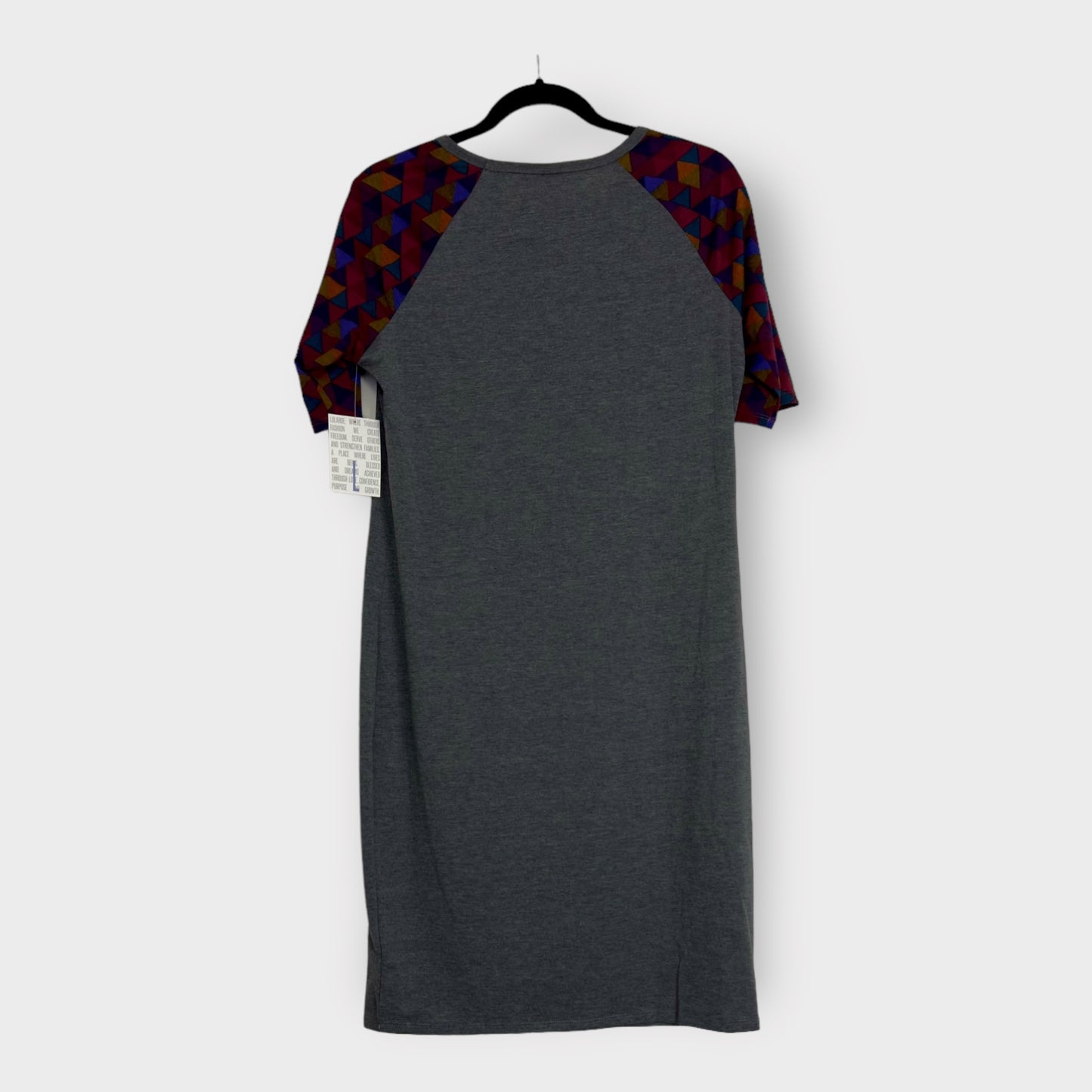 LuLaRoe Julia S/s Bodycon Dress | L (12-14) | Gray/Multicolor Colorblock/Geometric | NWT