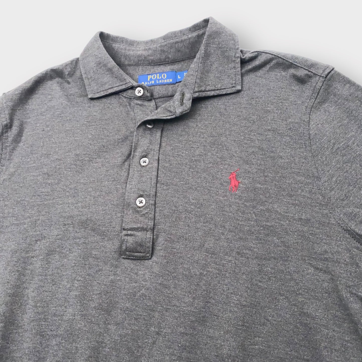 Polo by Ralph Lauren Men's Gray Classic Fit Long Sleeve Polo Shirt - Size L - Excellent Used Condition