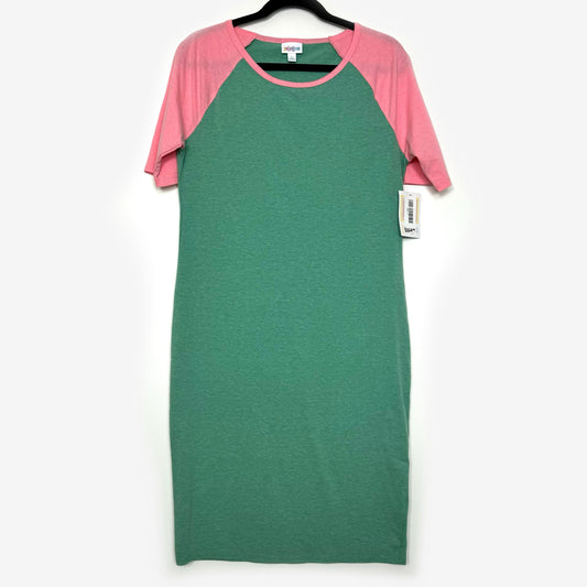 LuLaRoe Julia Bodycon Dress | L (12-14) | Pink/Green | Colorblock | NWT