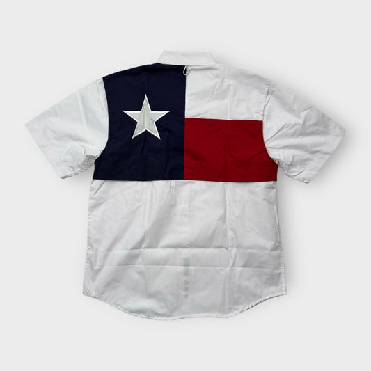 Tiger Hill Men's Texas Flag Back Vented Fishing Shirt - White - Size S - Short Sleeve