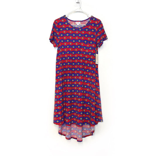 LuLaRoe Womens S Red/Blue Chevron Stripes 'Carly' S/s Swing Dress NWT
