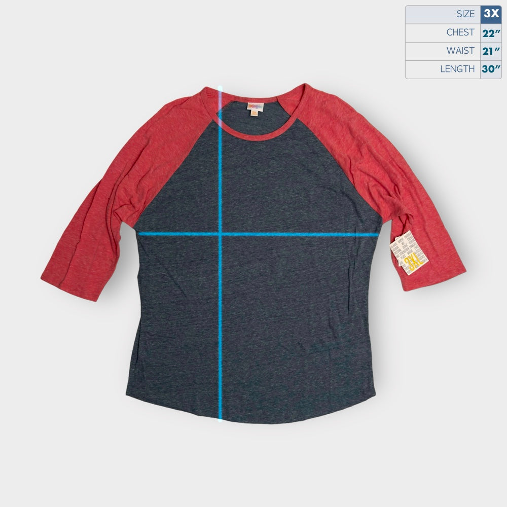 LuLaRoe Randy Unisex Raglan Tee | 3XL | Gray/Red Heathered/Colorblock | NWT