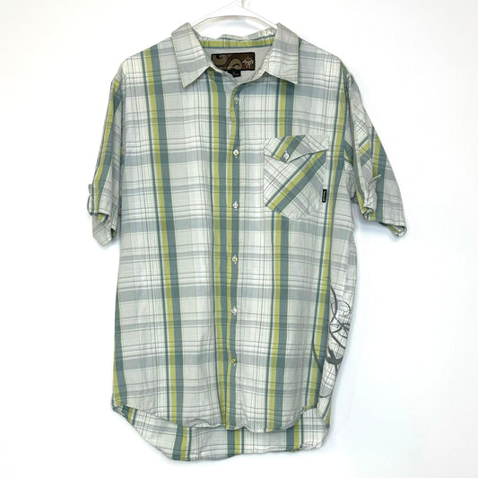 Prana | Mens S/s Plaid Button-Up Casual Shirt | Color: Green/White | Size: L | Pre-Owned