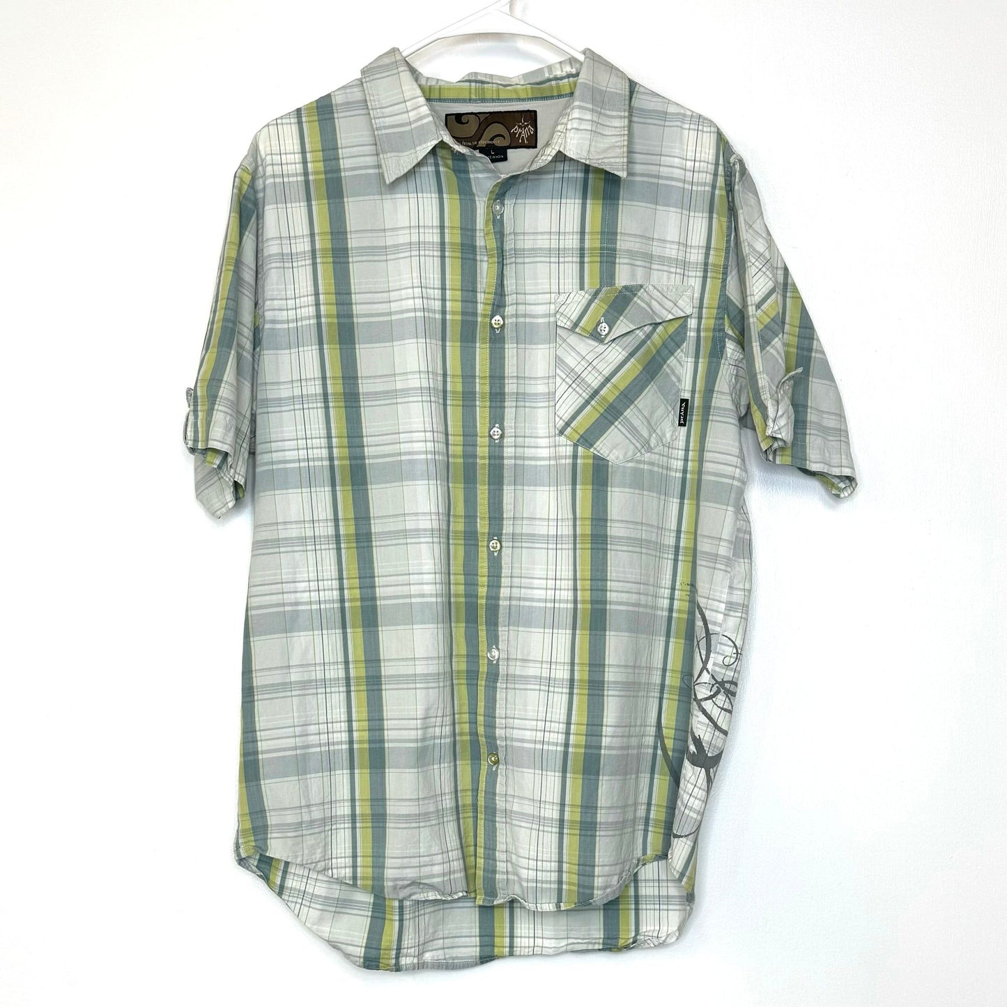 Prana | Mens S/s Plaid Button-Up Casual Shirt | Color: Green/White | Size: L | Pre-Owned