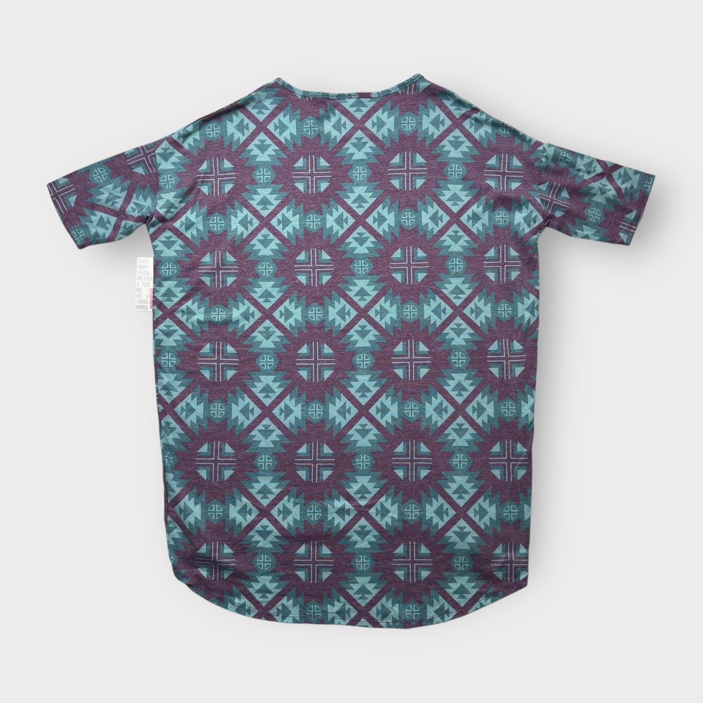 LuLaRoe Irma Tunic Top - Tribal Aztec Print - Women's M (8-10) - High-Low Hem - Purple/Teal