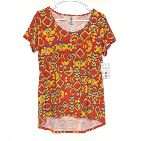 LuLaRoe Womens S Orange Geometric Classic T Abstract S/s Top NWT