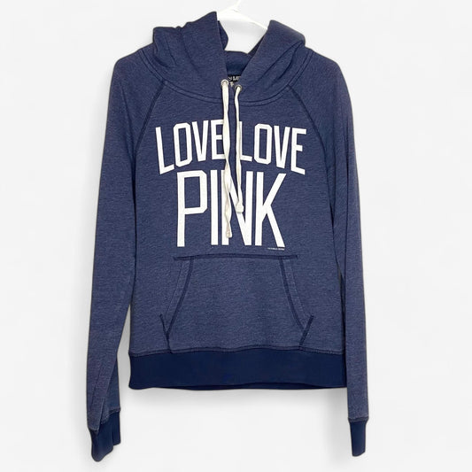 Vintage Love Love Pink Women's Blue Long Sleeve Hoodie Sweatshirt - Size M - Excellent Used Condition