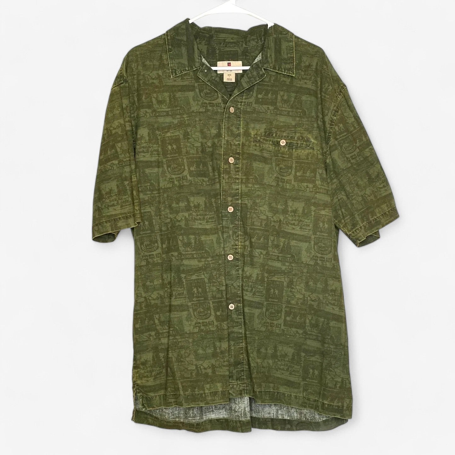 Woolrich Men's Olive Green 'Great Outdoors' Button-Up Shirt - Short Sleeve - Size L