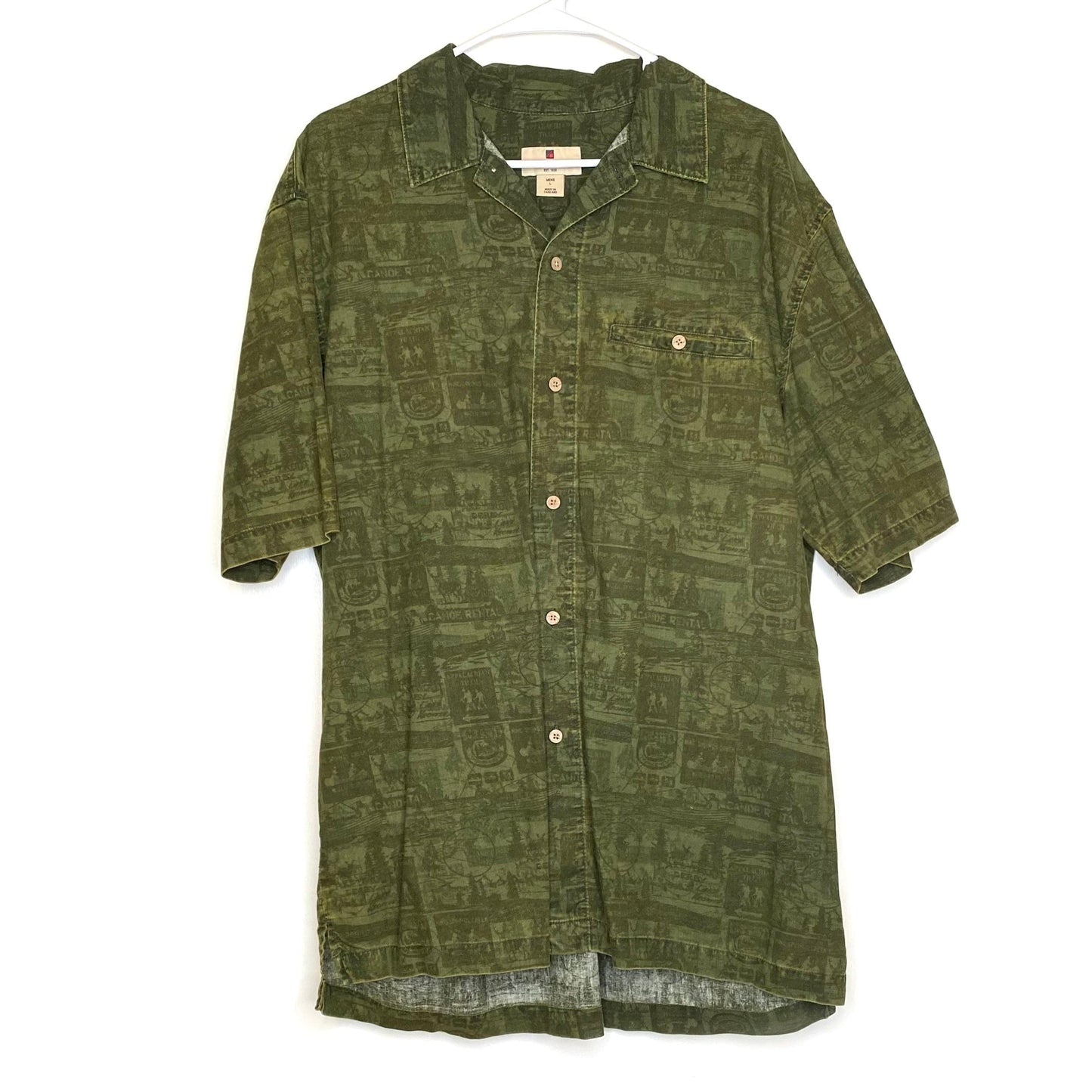 Woolrich Mens Size L Olive Green ‘Great Outdoors’ Button-Up Shirt S/s EUC