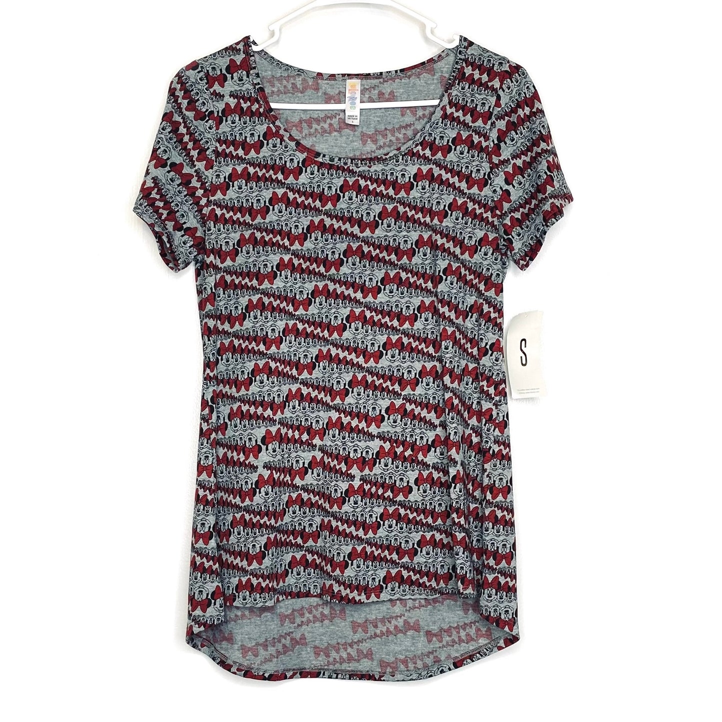 LuLaRoe Womens S Gray/Red ‘Minnie Mouse’ Pattern Classic T S/s Top NWT