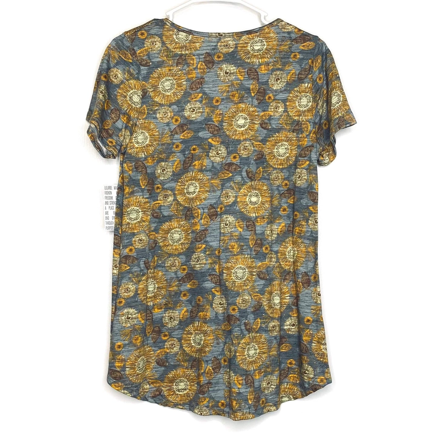 LuLaRoe Womens S Slate Blue/Yellow Botanical Classic T Activewear Top S/s NWT