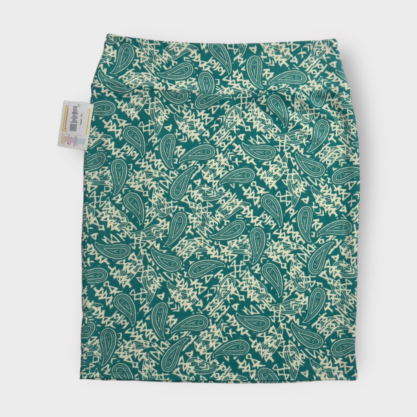 LuLaRoe Cassie Pencil Skirt | 2XL (20-22) | Green/White Paisley Abstract | NWT