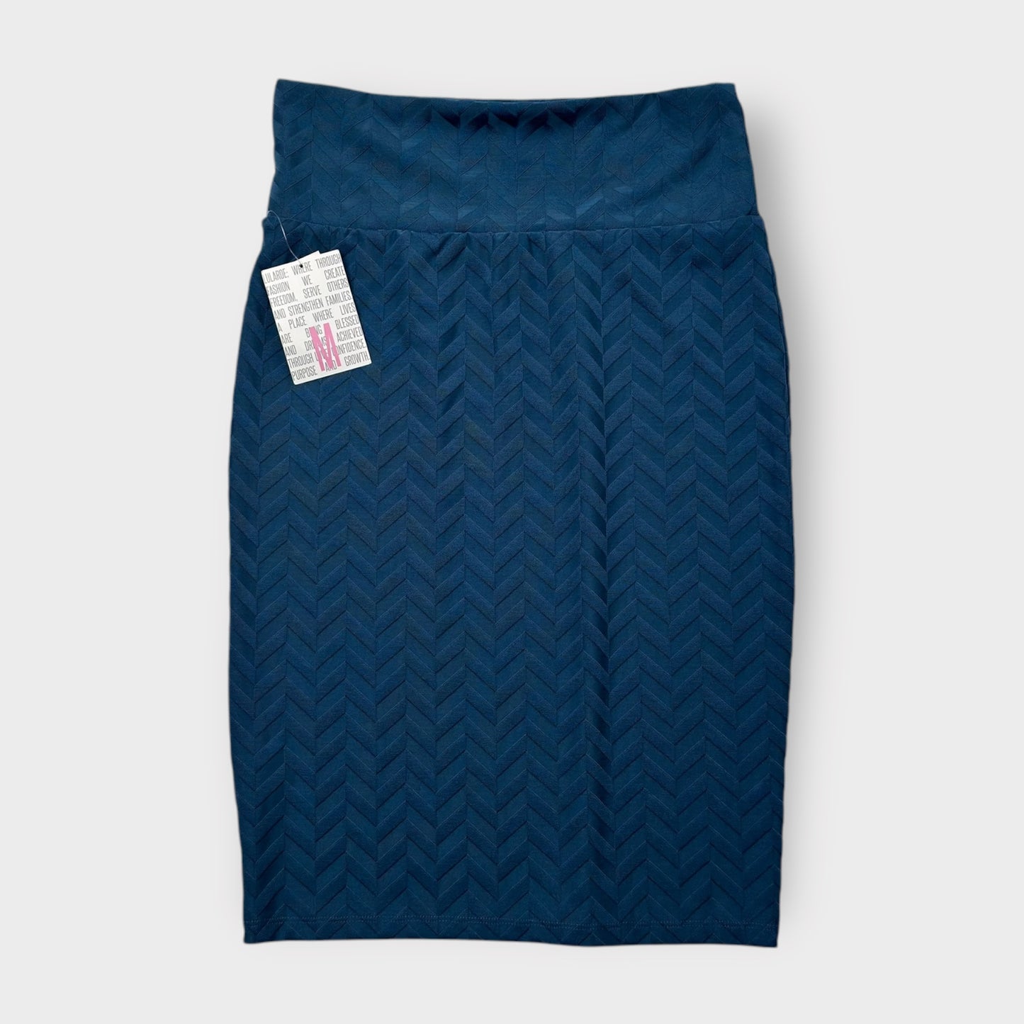 LuLaRoe Cassie Pencil Skirt - Blue Textured Chevron Pattern - Size M (8-10) - NWT