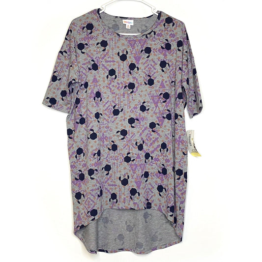 LuLaRoe Womens XS Irma ’Minnie Mouse’ Gray/Purple Southwestern S/s Tunic Top NWT