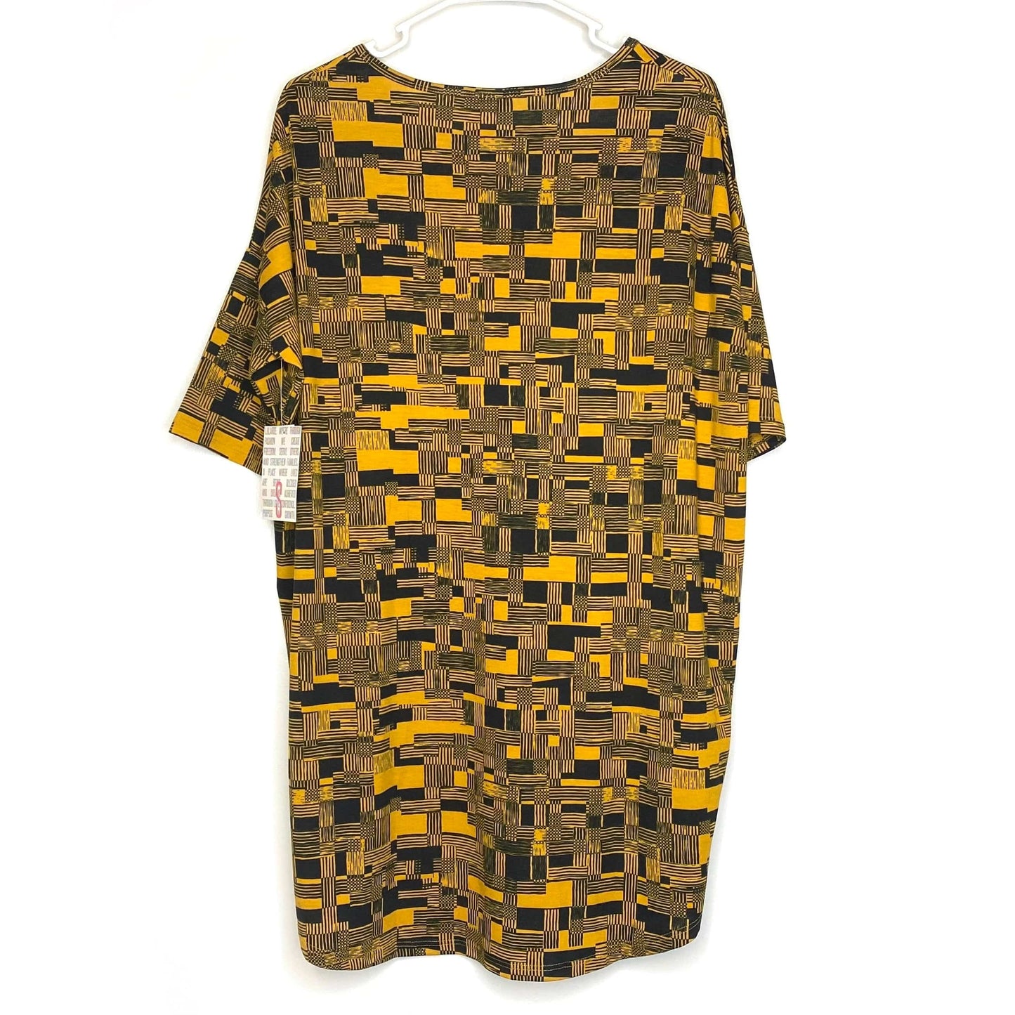 LuLaRoe Womens S Irma Black/Gold Abstract Block Pattern S/s Tunic Top NWT