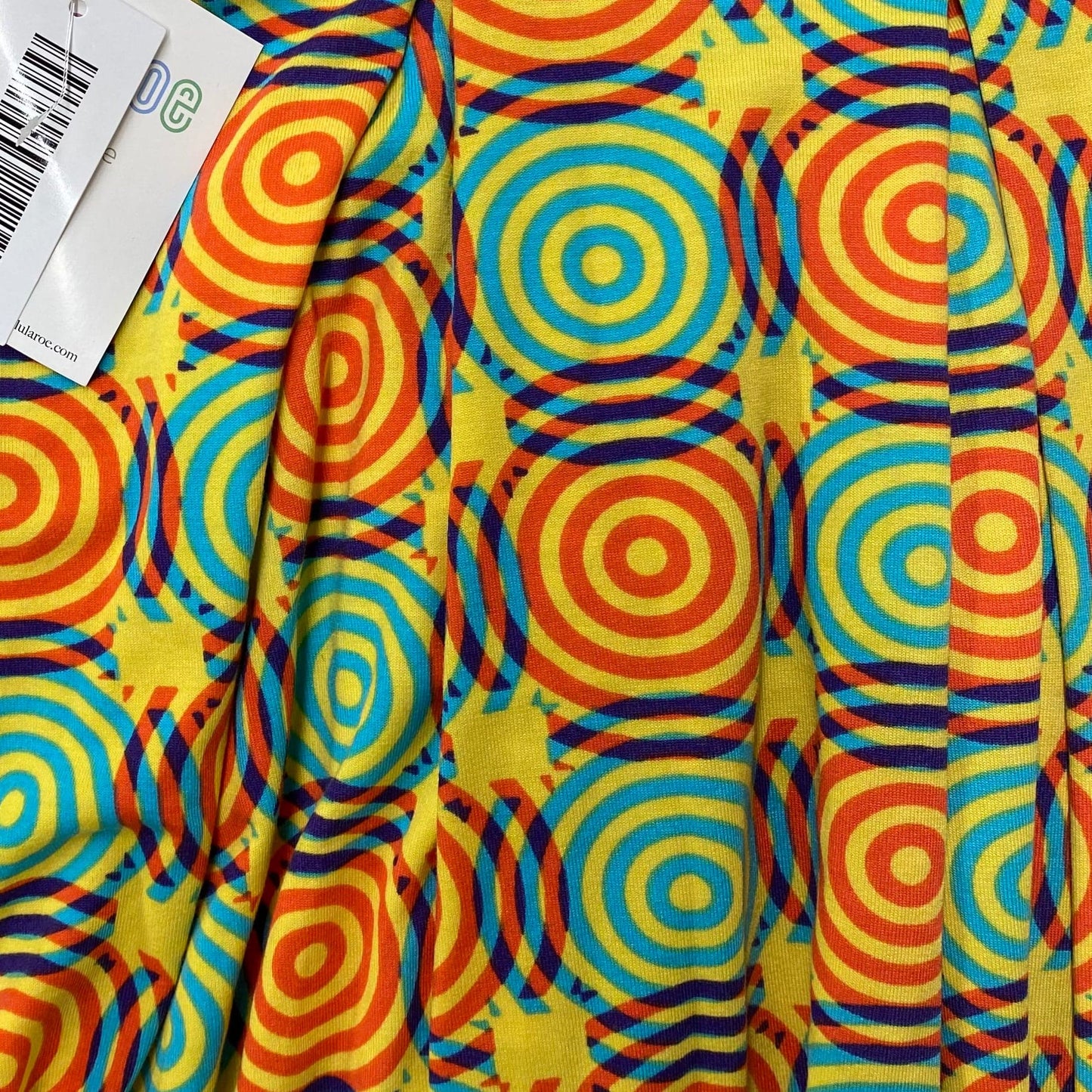 LuLaRoe Size XS Blue/Orange/Yellow Psychedelic Circles Madison Skirt w/Pockets! NWT*