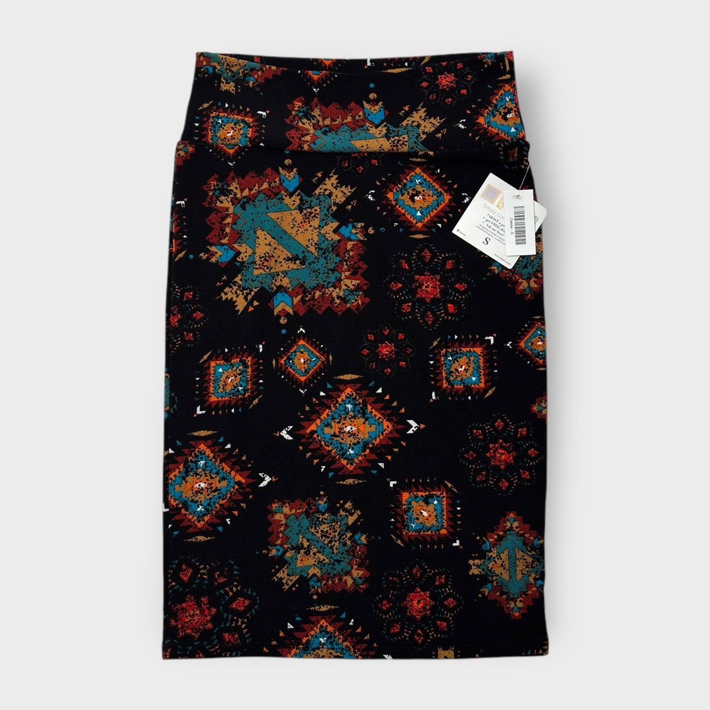 LuLaRoe Cassie Pencil Skirt - Black Multicolor Aztec Pattern - Size S (6-8) - NWT