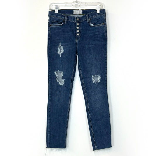 Free People | Distressed Button-Up Denim Jeans | Color: Blue | Size: 29