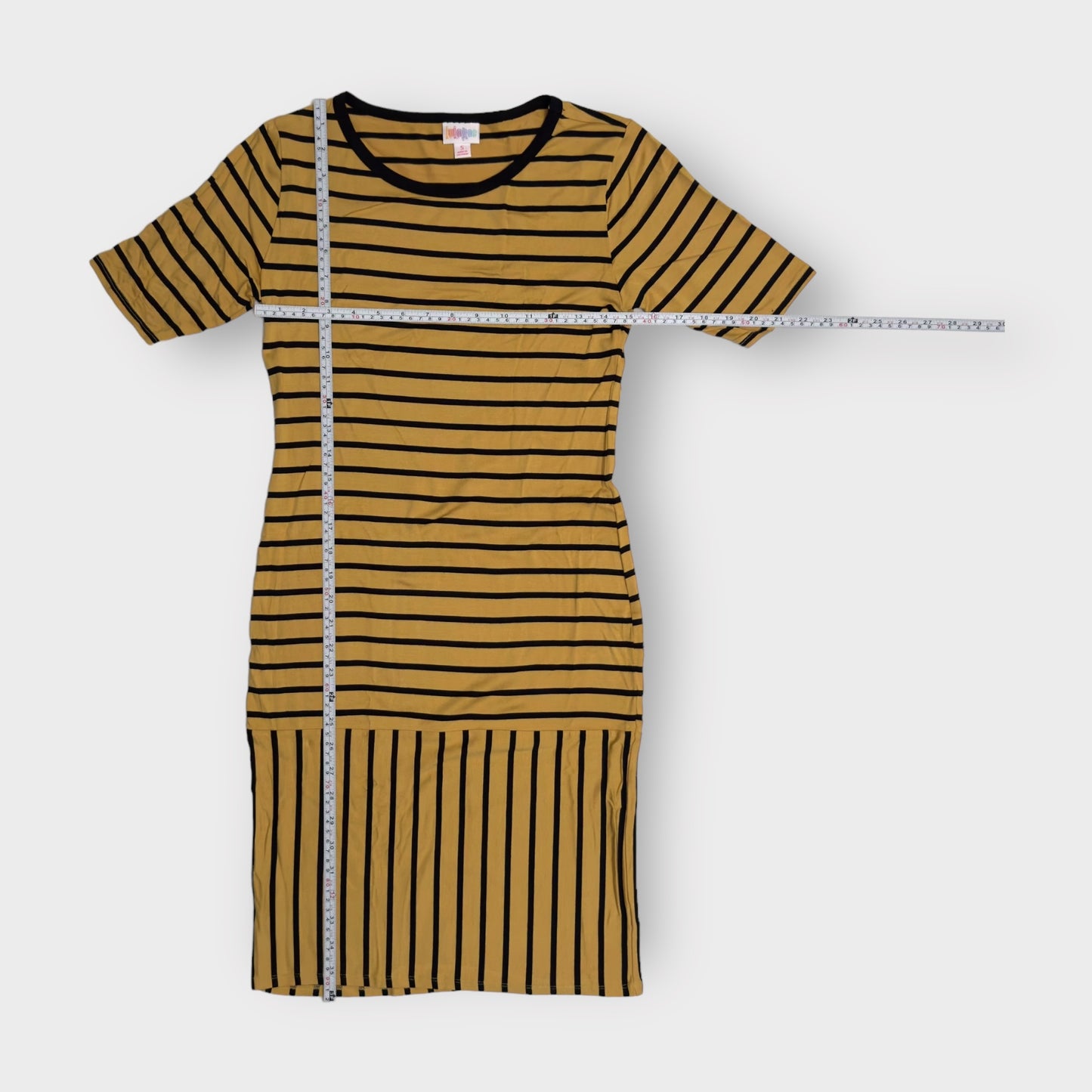 LuLaRoe Julia Bodycon Dress | S (4-6) | Gold/Black Stripes | NWT