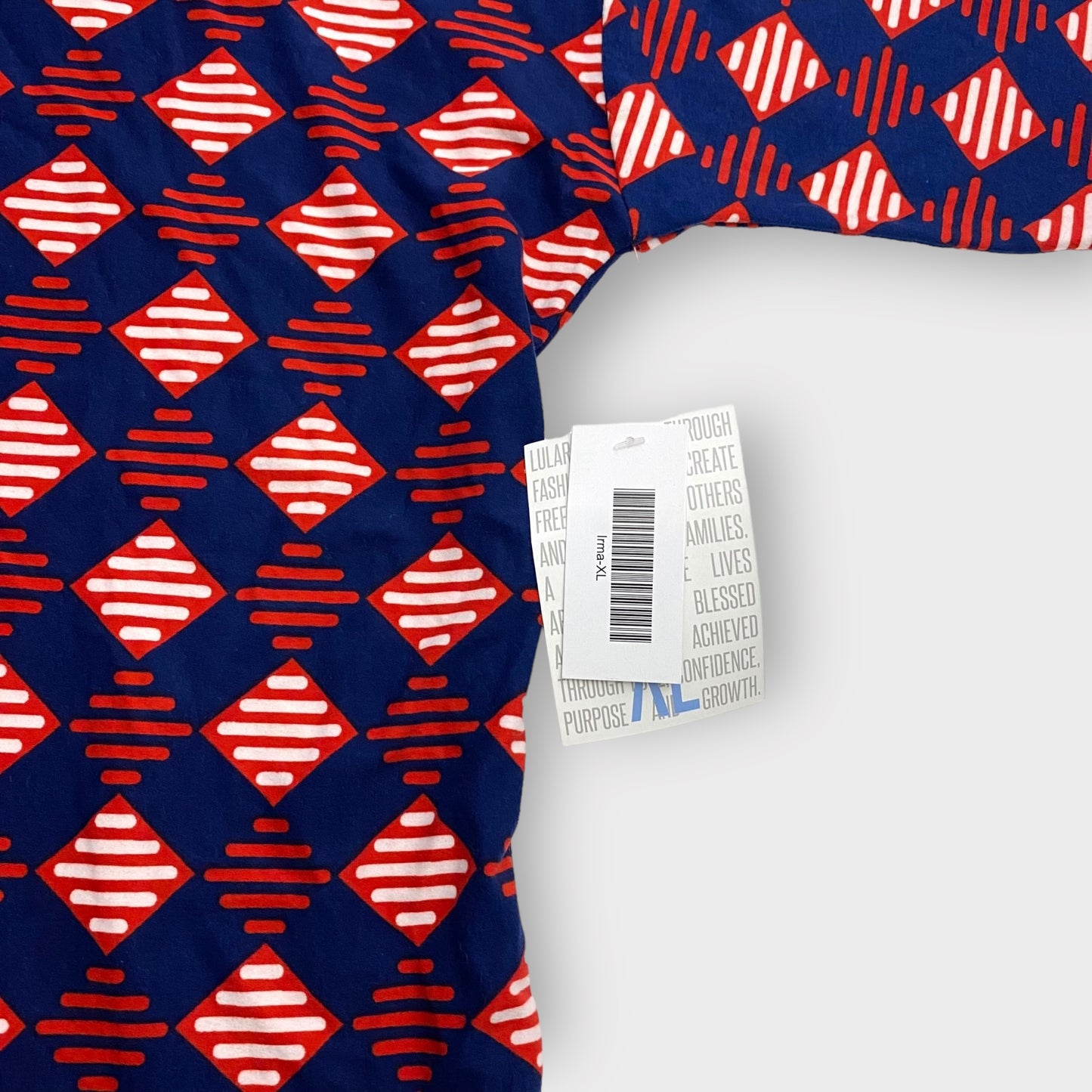 LuLaRoe Irma High-Low S/s Tunic | XL (18-20) | Red/Blue/White Squares/Geometric | NWT