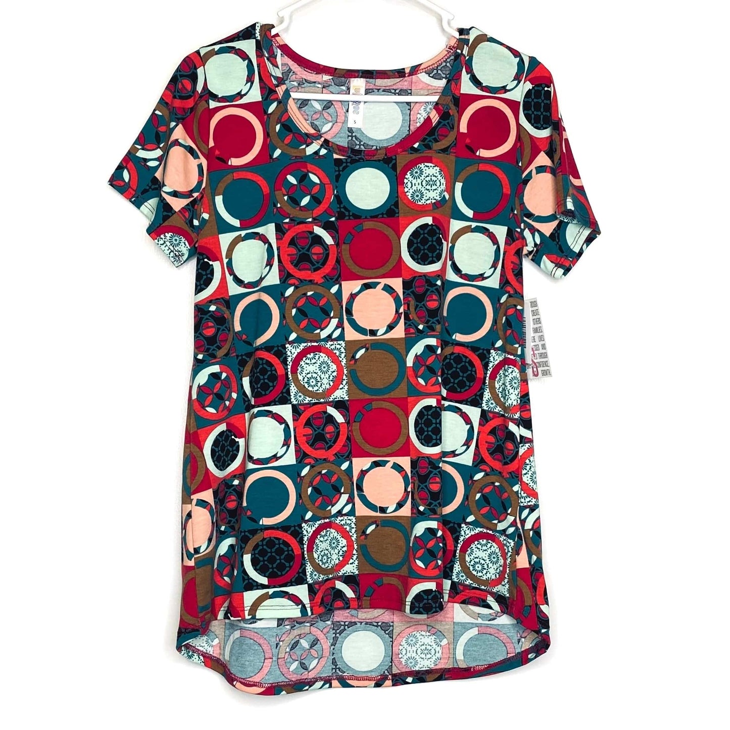 LuLaRoe Womens S Multicolor Circles/Patchwork Classic T Activewear Top S/s NWT