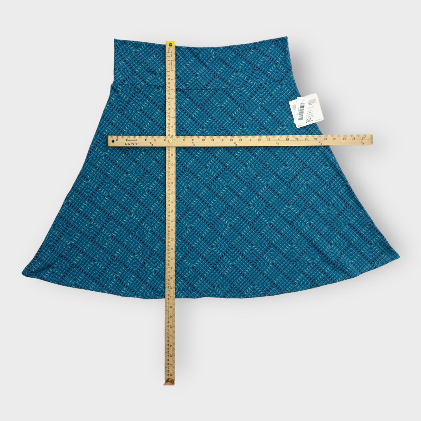 LuLaRoe Azure A-Line Skirt | 3XL (22-24) | Blue/Black Geometric Dots | NWT