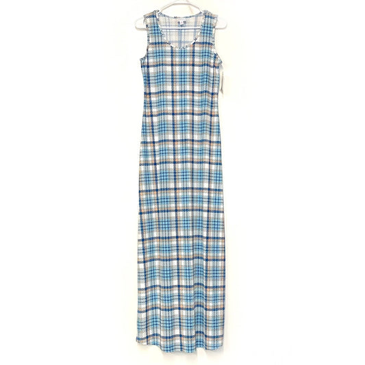 LuLaRoe Womens Size M Beige/Blue/White Tartan Plaid Dani Maxi Dress Sleeveless NWT