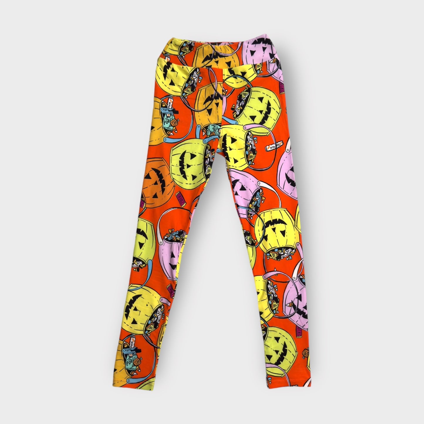 LuLaRoe Tween Halloween Leggings | Tween (00-0) | Orange/Yellow Pumpkin Pails Trick-Or-Treat | Ne