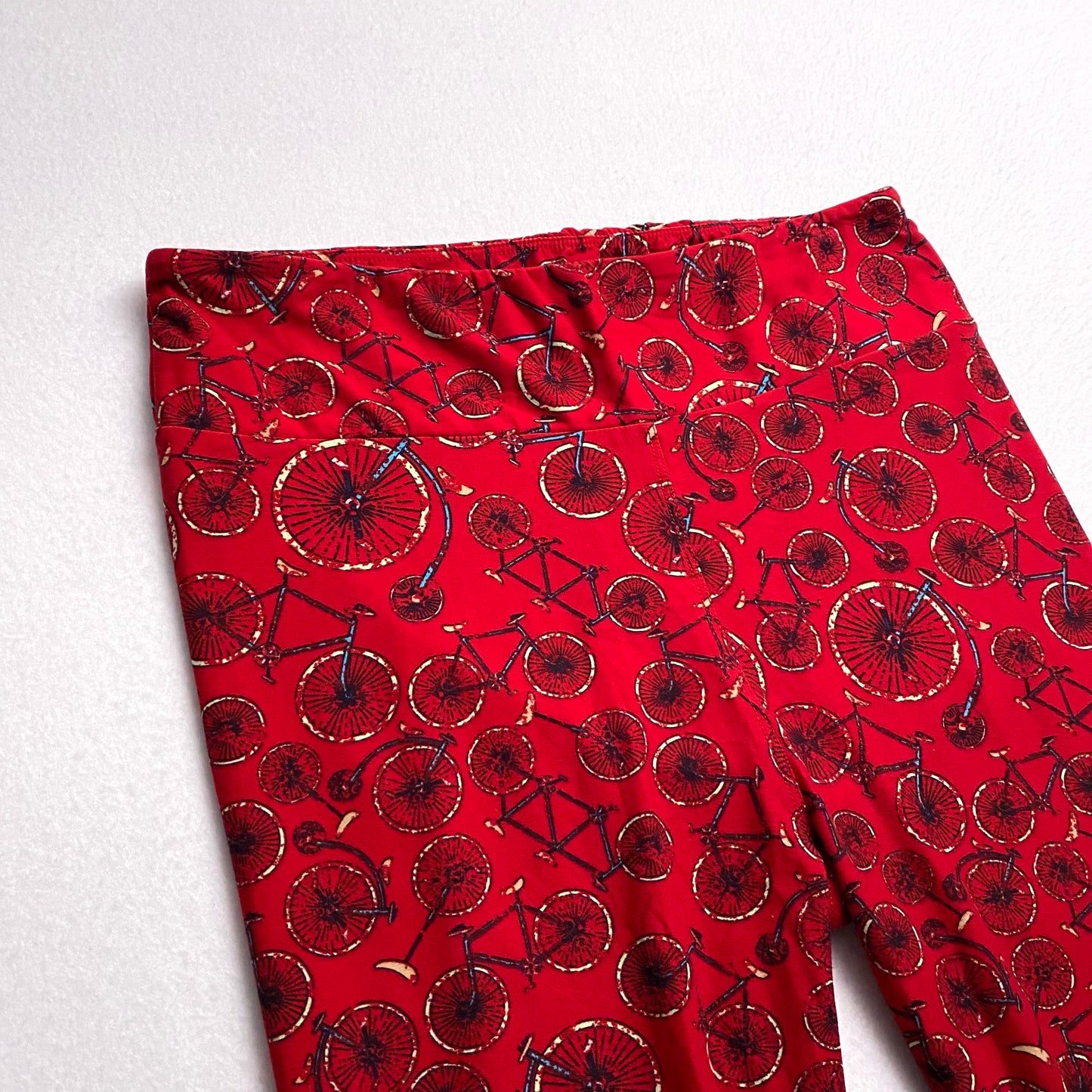 LuLaRoe Leggings | TC (12-18) | Red Unicycles/Bicycles Print | New