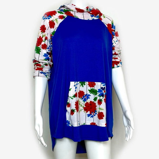 LuLaRoe Vault | Amber Lightweight Hoodie | Size: L | Color: Blue/White/Red | Colorblock/Floral | NWT