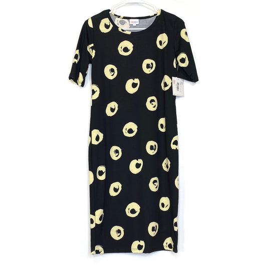 LuLaRoe Womens S Black/Cream Circles Julia Shift Dress Scoop Neck ½ Sleeves NWT