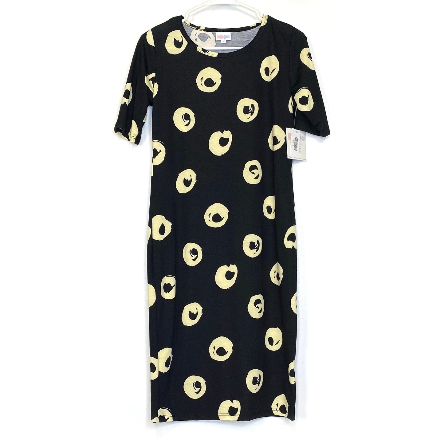 LuLaRoe Julia Bodycon Dress | S (4-6) | Black/Cream | Circles | NWT