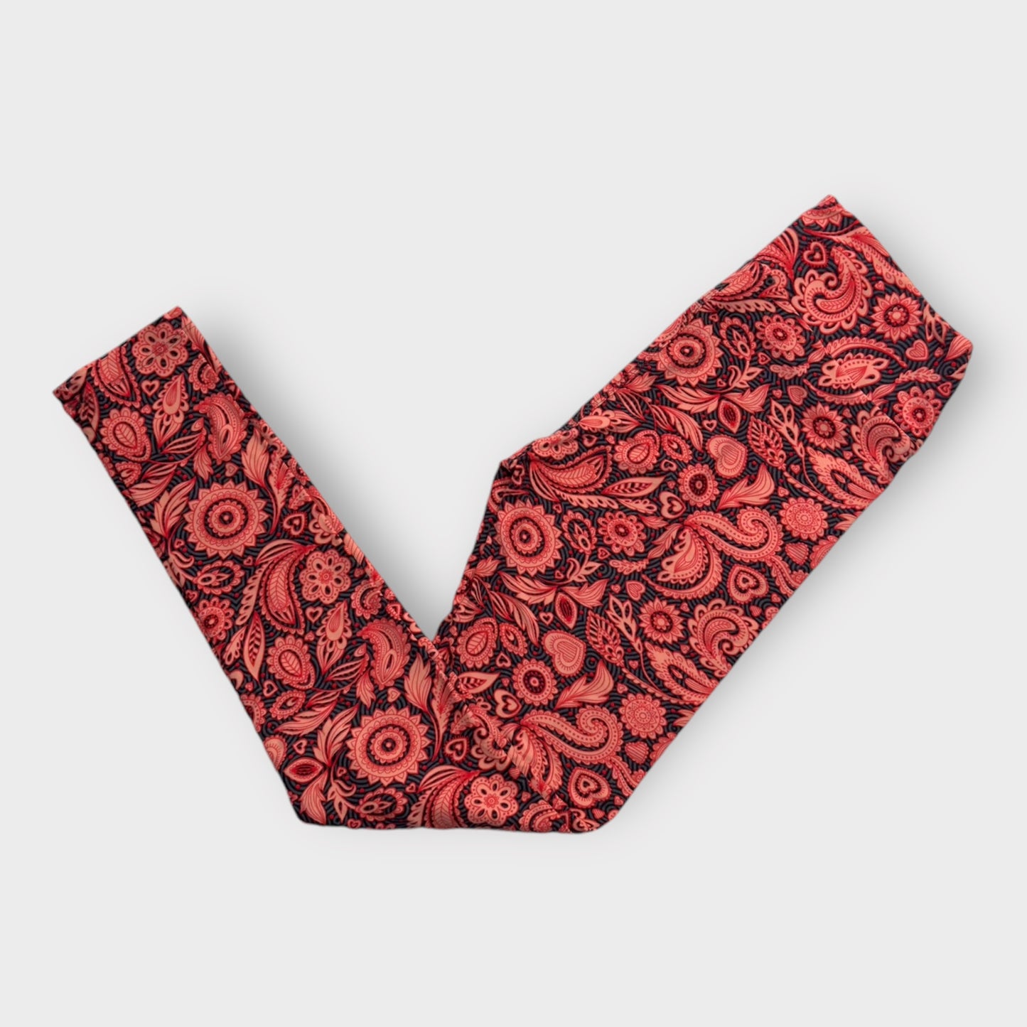 LuLaRoe One Size (OS 2-10) Leggings | Red & Black Paisley Floral Print | Soft & Stretchy | NWT