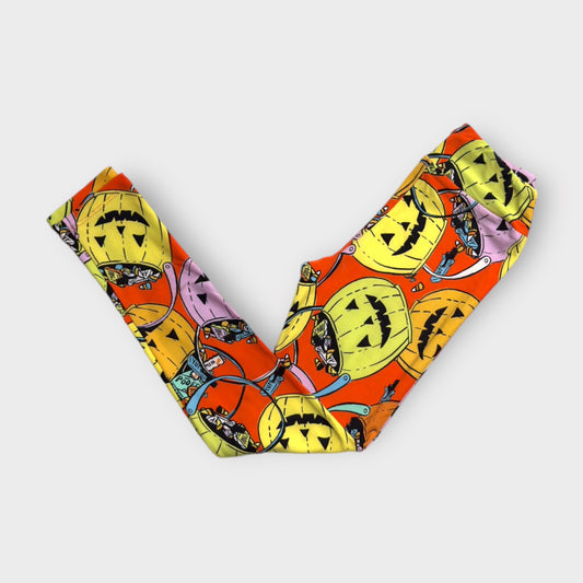 LuLaRoe Tween Halloween Leggings | Tween (00-0) | Orange/Yellow Pumpkin Pails Trick-Or-Treat | Ne